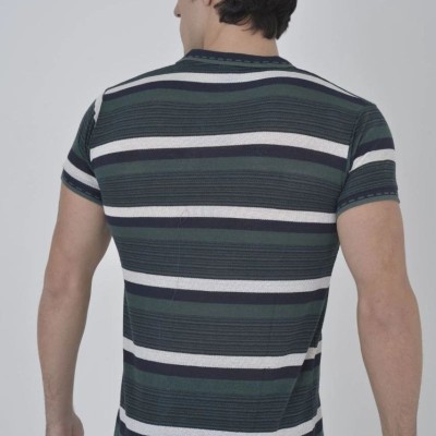 Erkek Polo Yaka tişört Slim Fit Dokuma Çizgili  Kısa kol T-Shirt - Haki